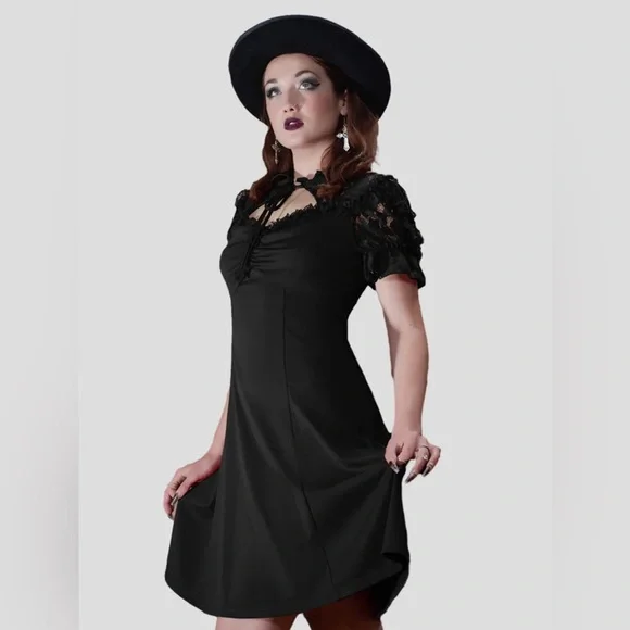 Scarlet darkness Lace Patchwork Hollowed-out Front A-Line Dress NWT - Picture 4 of 12